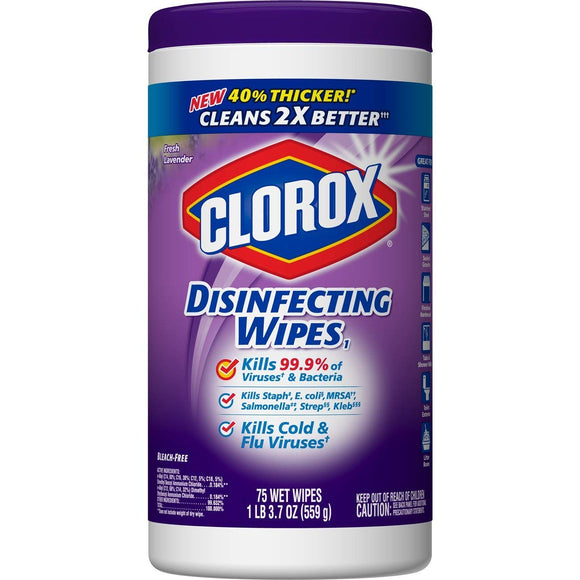 Clorox® Disinfecting Wipes, Fresh Lavender, 75 Count, 6 Canisters/Carton