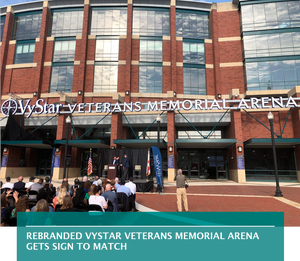 Rebranded VyStar Veterans Memorial Arena gets sign to match