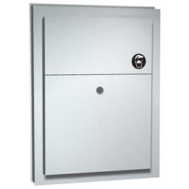 ASI® Dual Access Sanitary Napkin Disposal, Partition Mounted, Stainless Steel, 17 1/4"H x 4"W x 13"D
