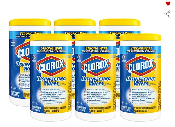 Clorox® Disinfecting Wipes, Fresh Scent and Citrus Blend™, 75 Count Canister, 6 Canisters Per Value Pack (30208)