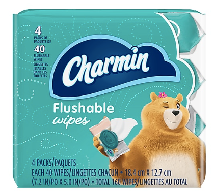 Charmin Flushable Wipes, White, 40 Sheets/Pack, Pack of 4 (79619) ***Backordered until April 25th***