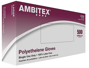 Ambitex Poly Food Service Gloves, Large, 1.25 ml, 500/Box