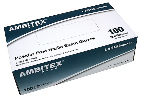 Ambitex Nitrile Powder-Free Exam Gloves, Medium, 1,000/Carton