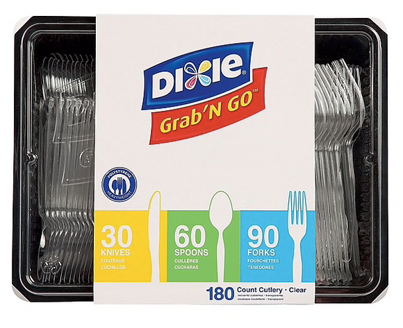 Dixie® Heavy-Weight Polystyrene Plastic Fork, Knive, & Teaspoon Keeper by GP PRO, Clear, 180/Pack