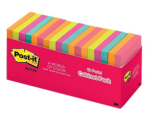 Post-it® Notes, 3" x 3" Cape Town Collection, 100 Sheets/Pad, 18 Pads/Cabinet Pack (654-18CTCP)