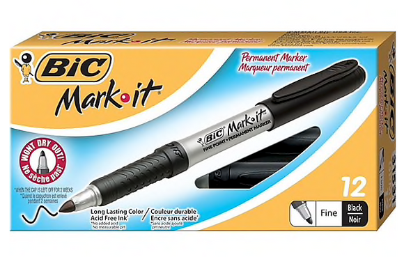 BIC Mark-it Permanent Marker, Fine Point Tip, Black, Dozen (31531/GPM11BK)