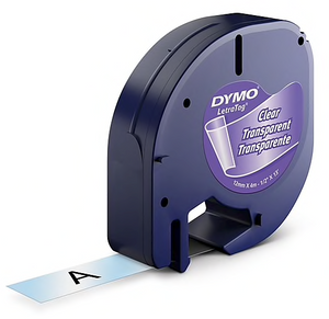 Dymo® LetraTag Series Label Tape, 1/2" x 13', Black on Clear