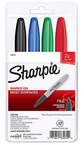 Sharpie® Super Permanent Marker, Fine point, Assorted Colors, 4/pk (33074)