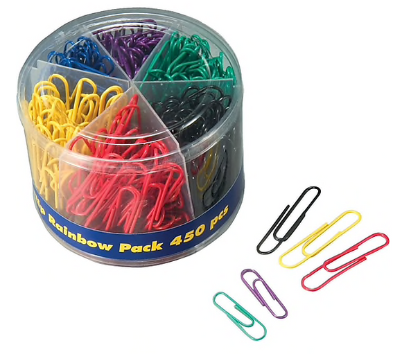 Plastic Coated Paper Clips, No. 2 Size, Assorted Colors, 450/Pack