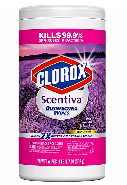 Clorox® Scentiva™ Disinfecting Wipes, Tuscan Lavender and Jasmine, 70 Count Canister