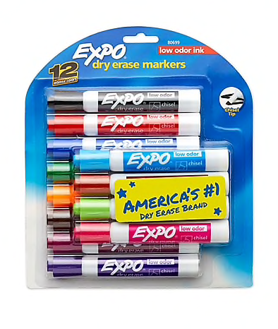 Expo® Low Odor Chisel Tip Dry-Erase Markers, Assorted, 12/pk (80699)