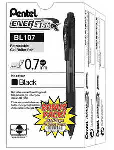 Pentel® EnerGel-X™ Retractable Roller Gel Pens, Medium Point, Black Ink, 24/Pack (BL107ASW2)